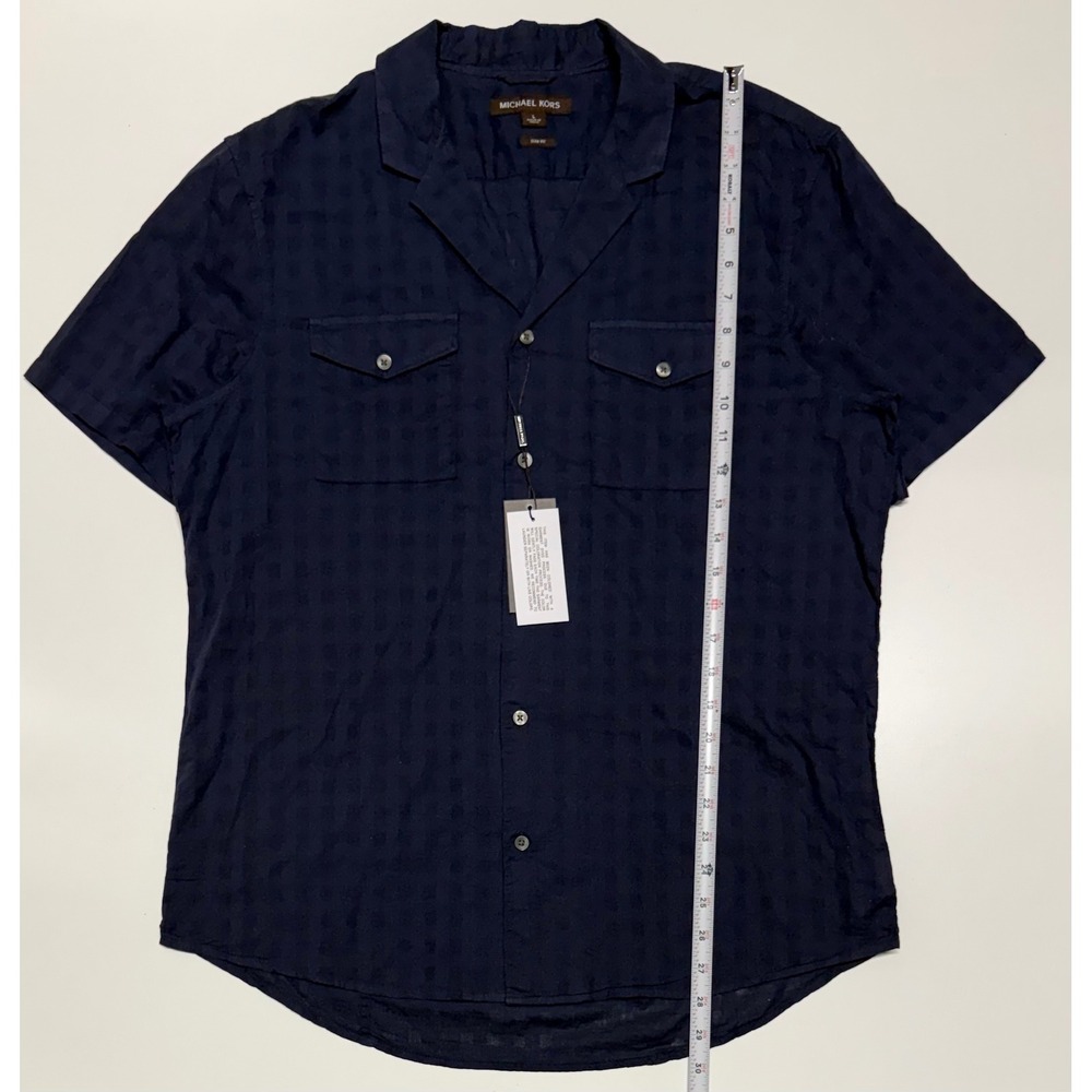 Michael Kors Mens Midnight Blue Slim Fit Camp Collar Cotton Shirt CU84CD657F L